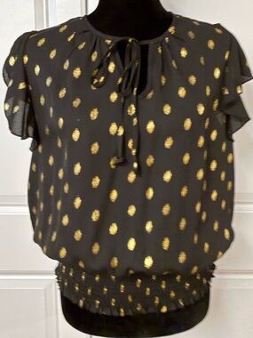 Reese Black Blouse With Gold Metallic Dots